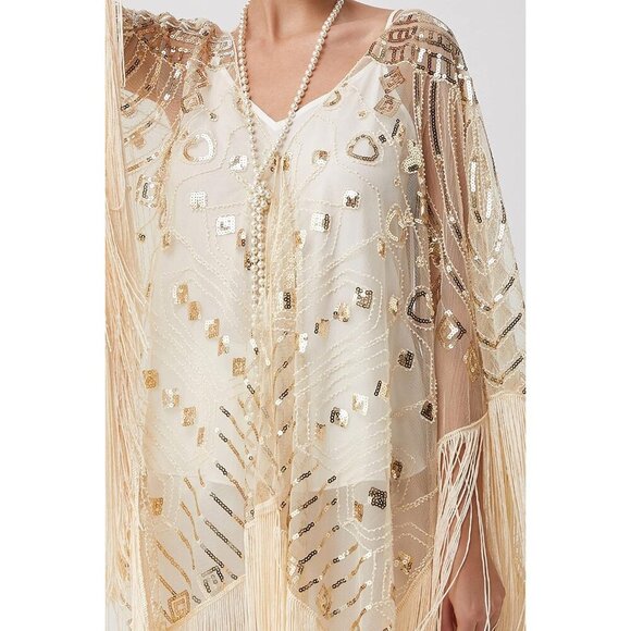 BABEYOND 1920s Sequin Beaded Shawl Wraps Fringed Evening Cape Scarf for Wedding - Picture 3 of 6